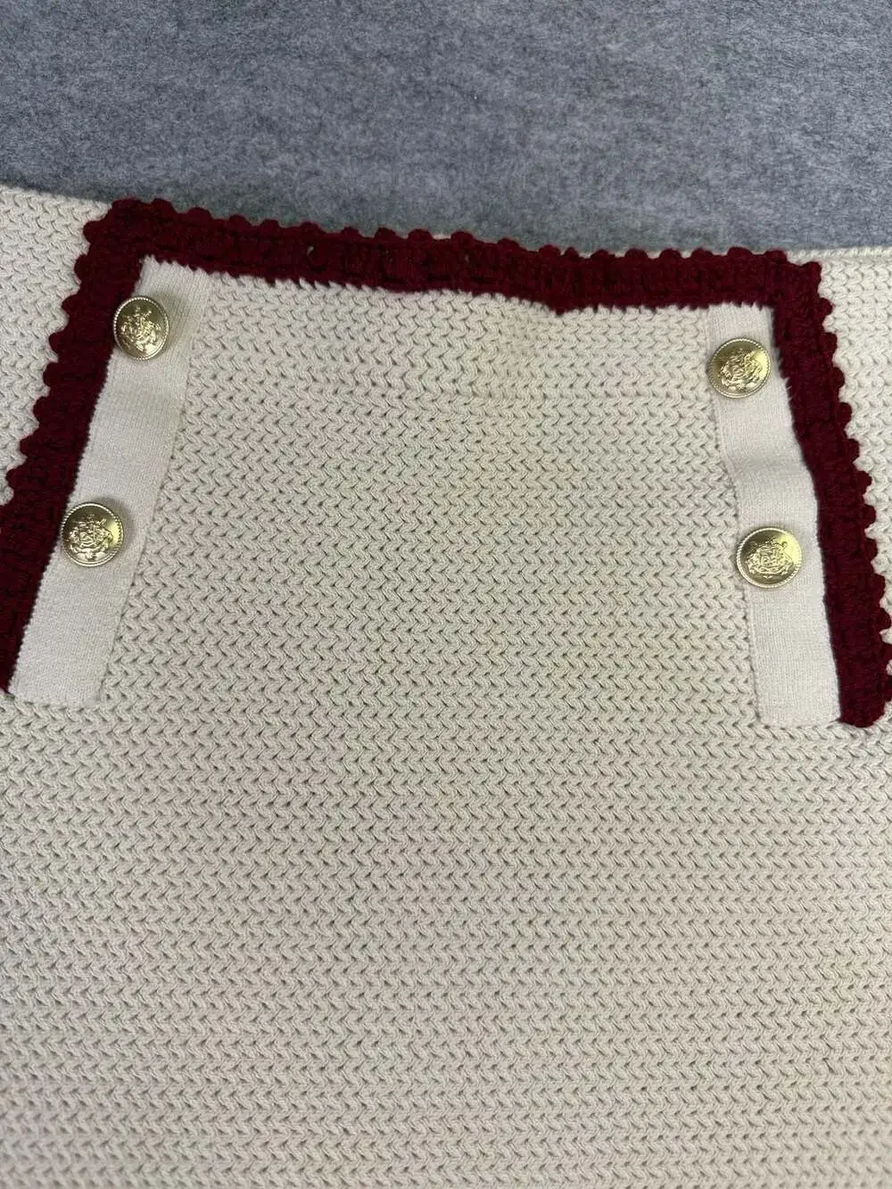 J.Crew Contrast Hem Knit Skirt Size XXL Oyster White Red Gold Buttons